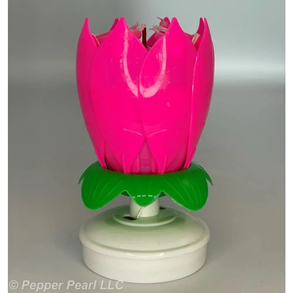 Lotus Birthday Cake Blossom 8 Candles Rotates Petals Open Plays Song 4 Pieces
